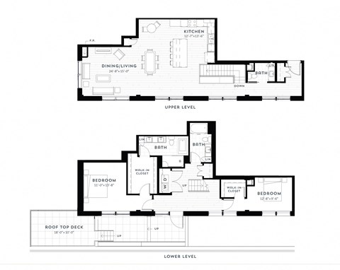Floor plan for 2 beds, 2.5 baths, 2058 sqft